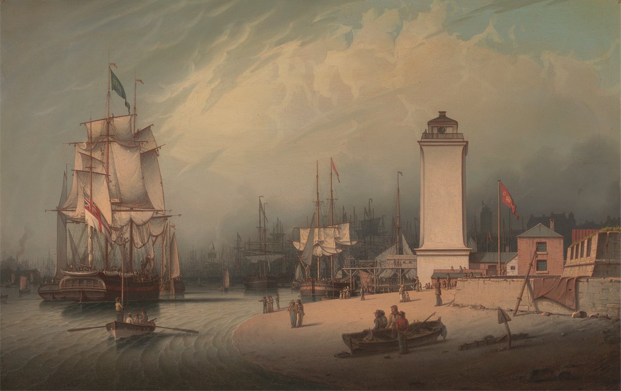 De lage vuurtoren, North Shields door Robert Salmon