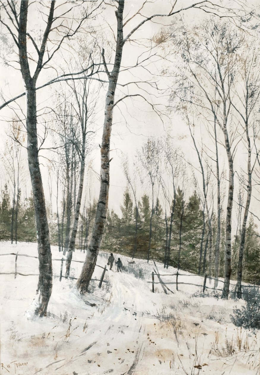 Twee figuren in een winterbos door Robert Winchester Fraser