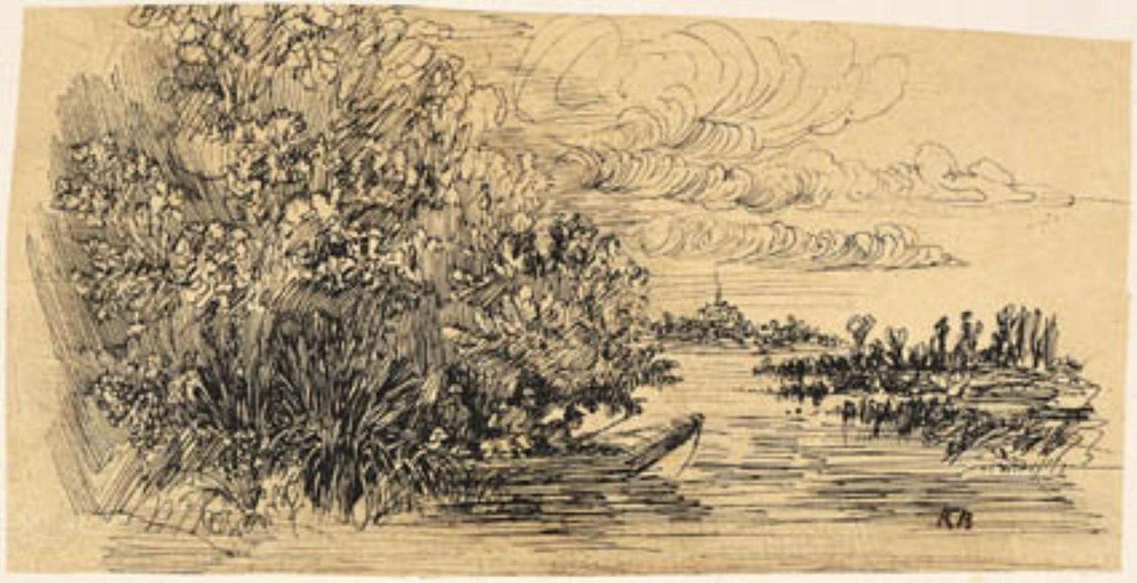 Jagers op hinderlaagjacht in een boot door Rodolphe Bresdin