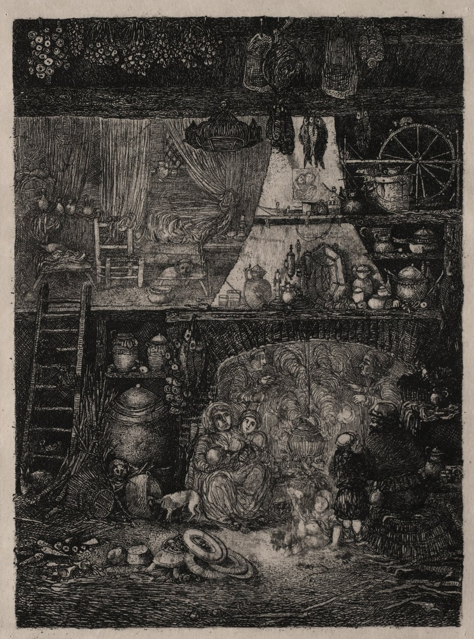 Boereninterieur in de Haute-Garonne, 1858 door Rodolphe Bresdin