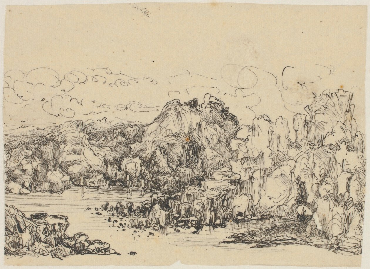 Rotsen aan zee door Rodolphe Bresdin