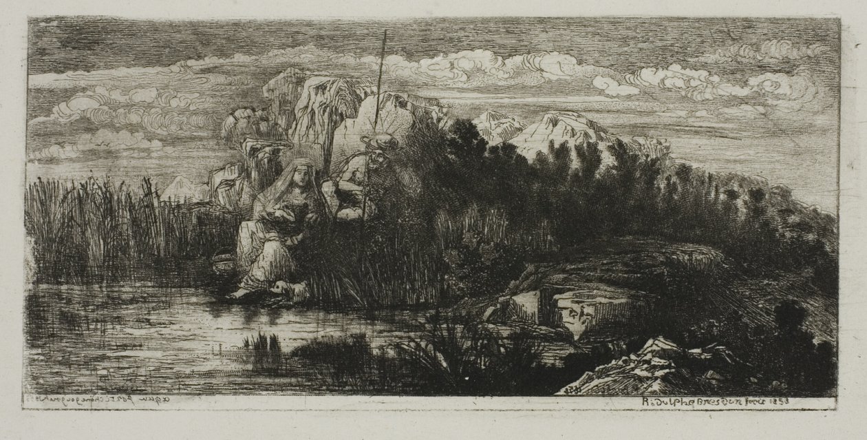 De Heilige Familie met Stok door Rodolphe Bresdin