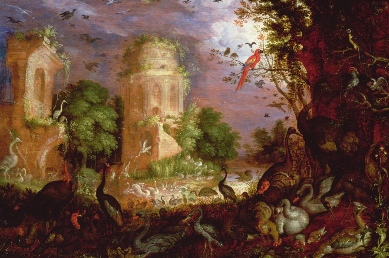 Boslandschap met vogels en gevogelte door Roelandt Jacobsz. Savery
