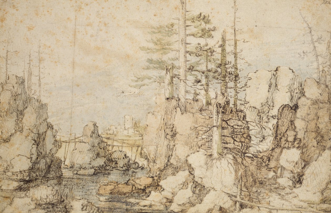 Bosrijk en rotsachtig landschap, ca. 1606-07 door Roelandt Jacobsz. Savery