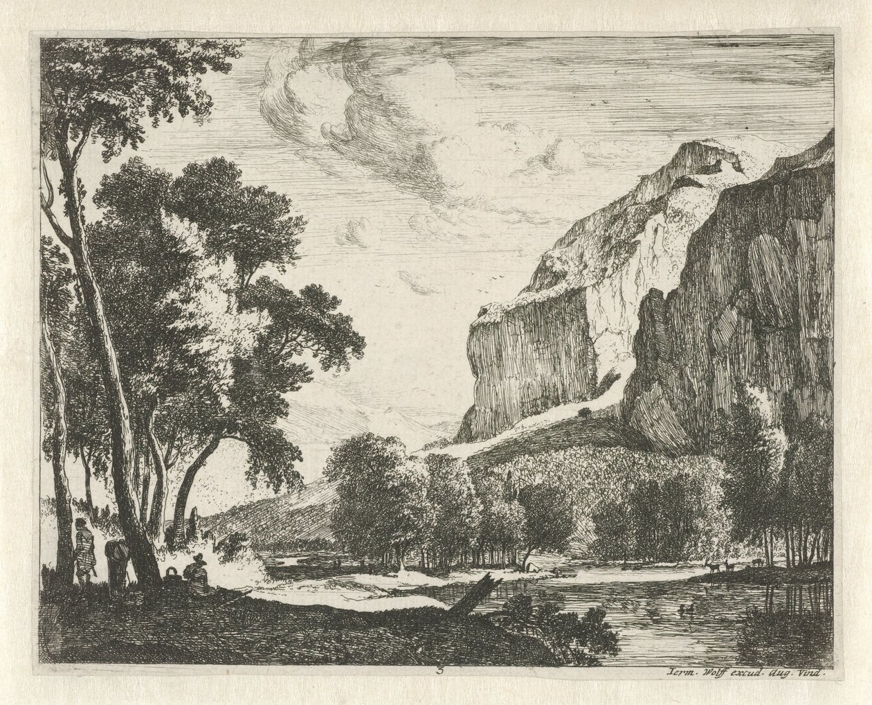 Rivierlandschap met rotsen door Roelant Roghman