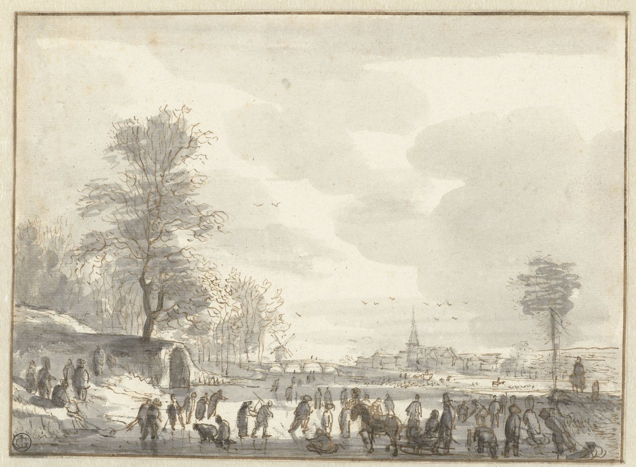 Winterscène met schaatsers door Roelant Roghman