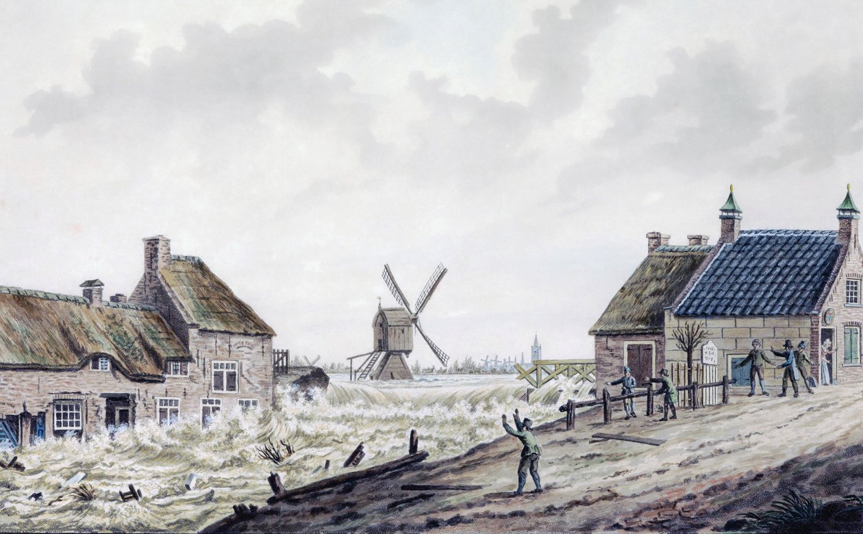 Overstroming na dijkdoorbraak door Roelof van der Meulen