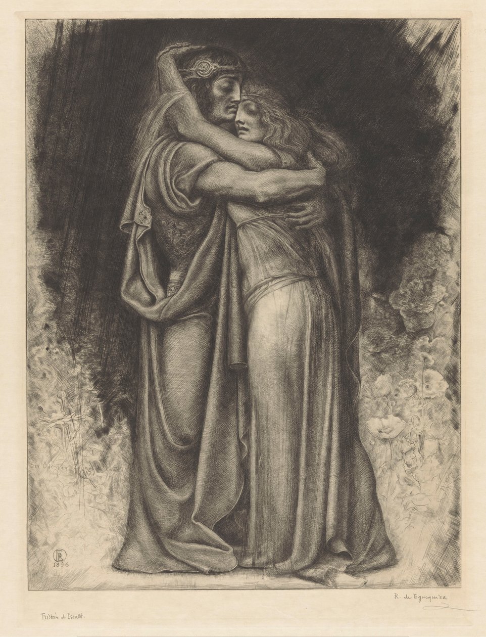 Tristan en Isolde in omhelzing door Rogelio de Egusquiza