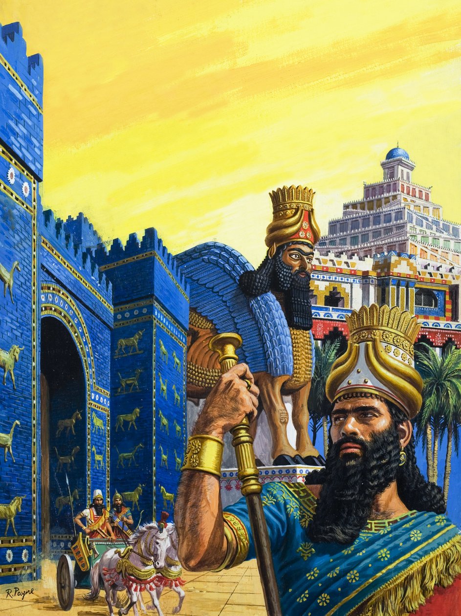 Babylon de Machtige (gouache op papier) door Roger Payne