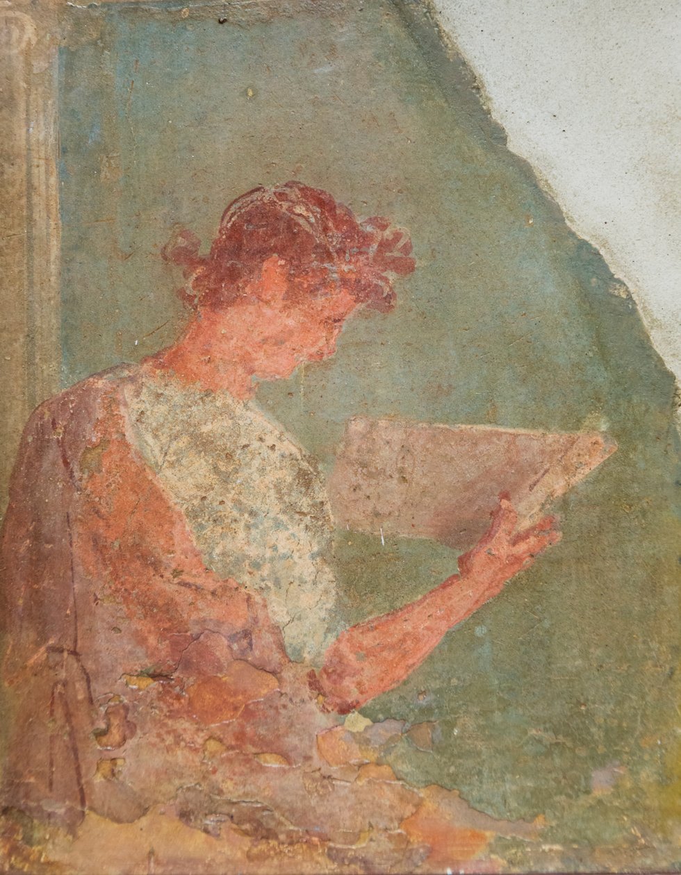 Fresco van een meisje dat leest door Roman
