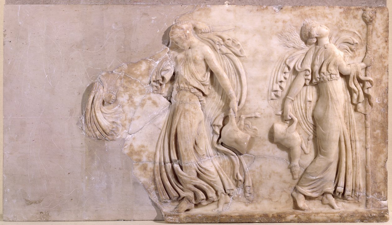 Reliëf dat maenaden dansend afbeeldt, uit Tunesië door Roman