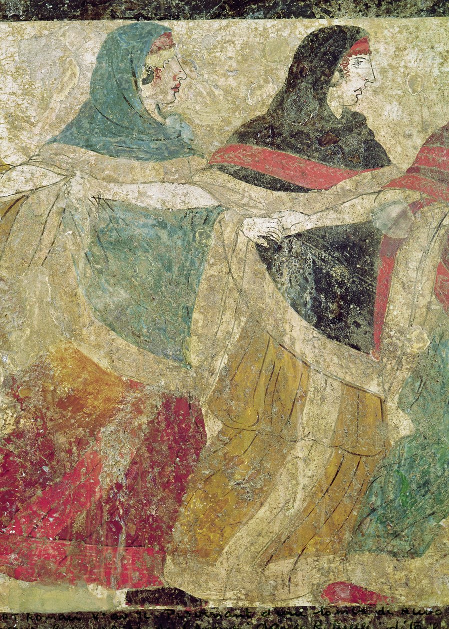 Rituele Begrafenisdans, detail van twee vrouwen fresco (detail) door Roman