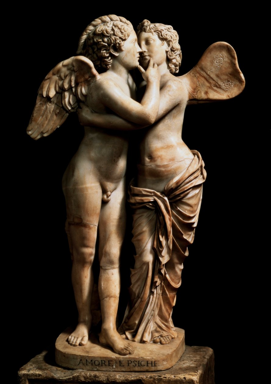 Cupido en Psyche (marmer) door Roman