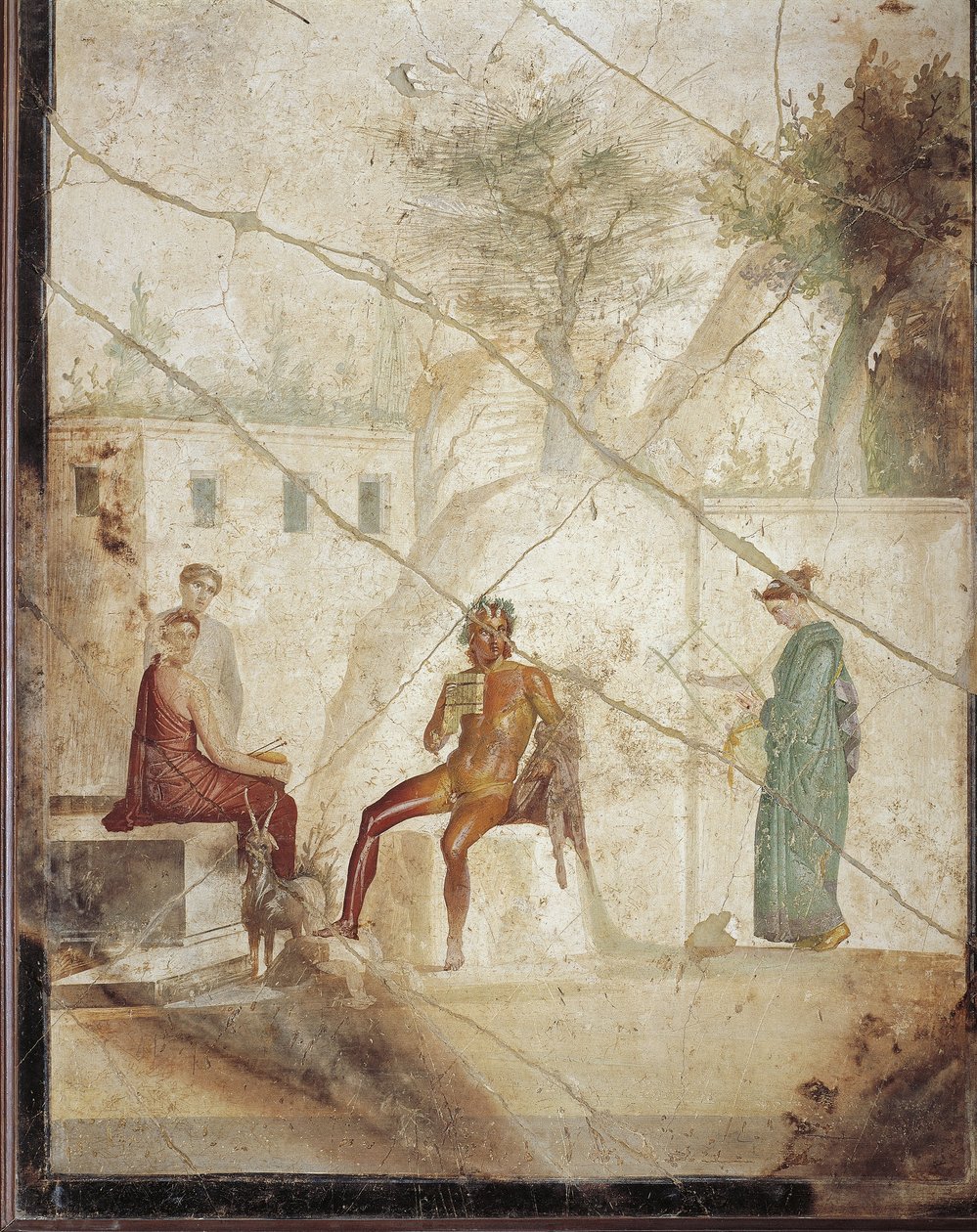 Fresco van Pan en nimfen uit Pompeii, Italië door Roman