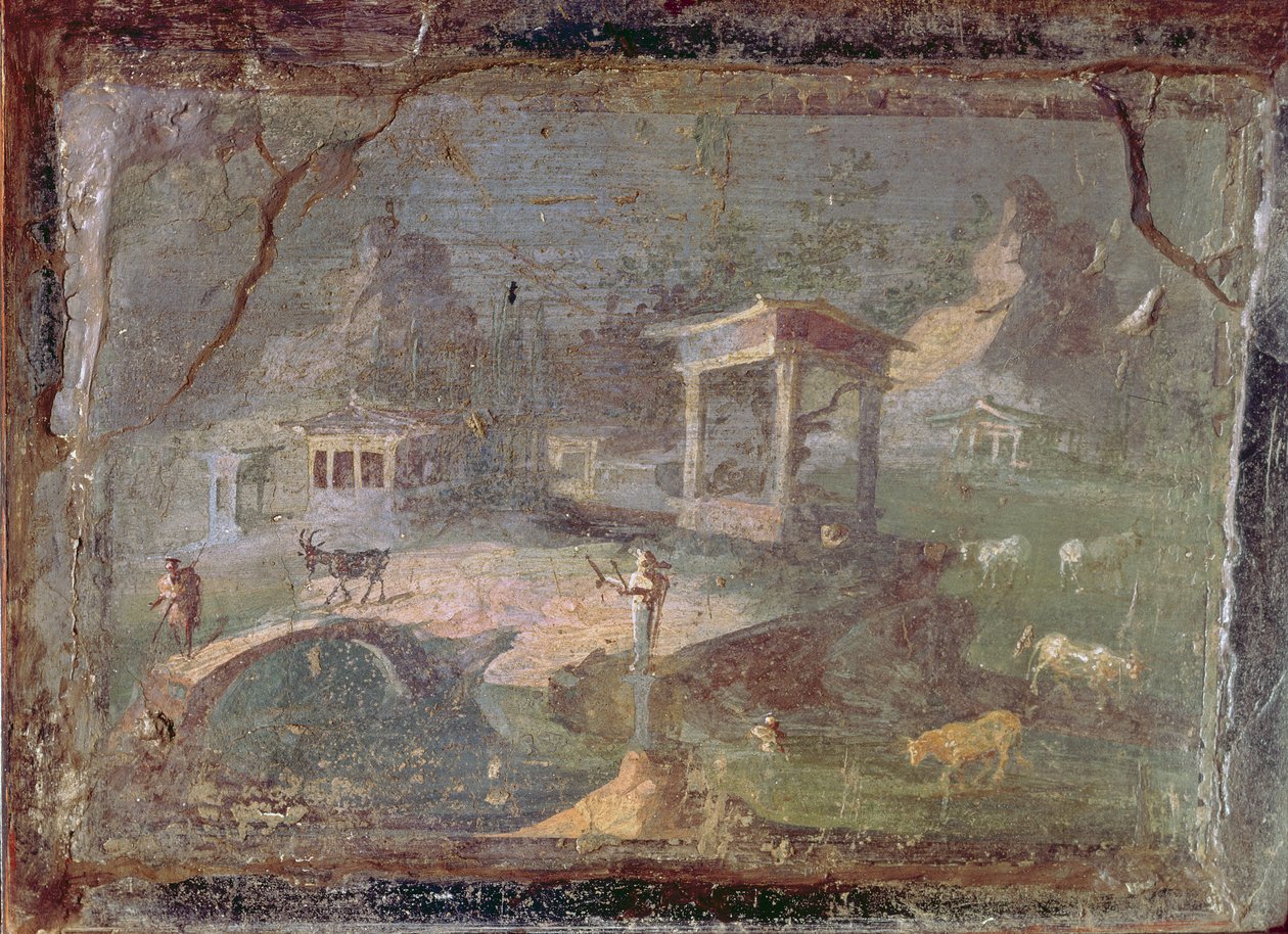 Idyllisch landschap, uit Herculaneum, 1e eeuw v.Chr.-79 n.Chr. door Roman