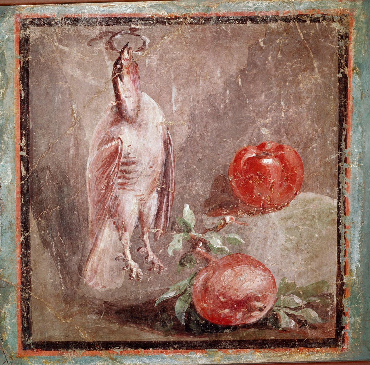 Patrijs en granaatappels (fresco) door Roman