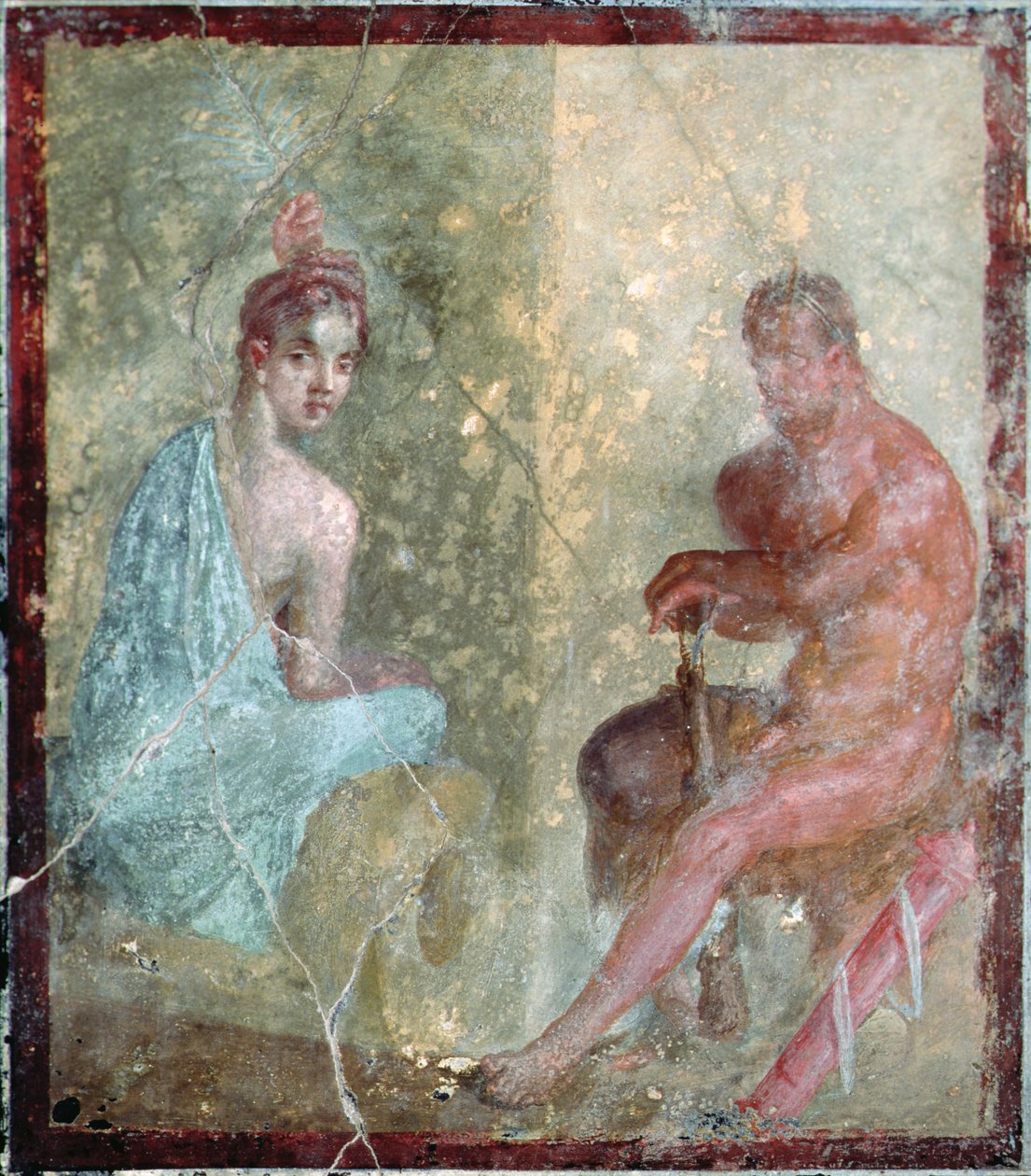 Zittend paar, Pompeii, Italië (fresco) door Roman