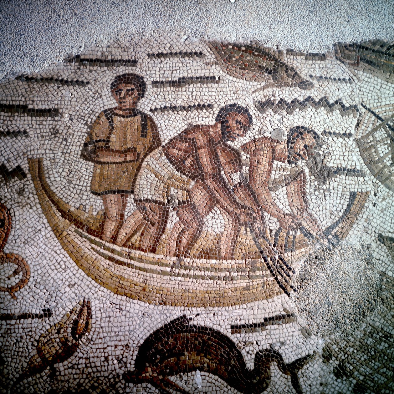 Visscène in mozaïek in Hippo, Algerije. door Roman Roman