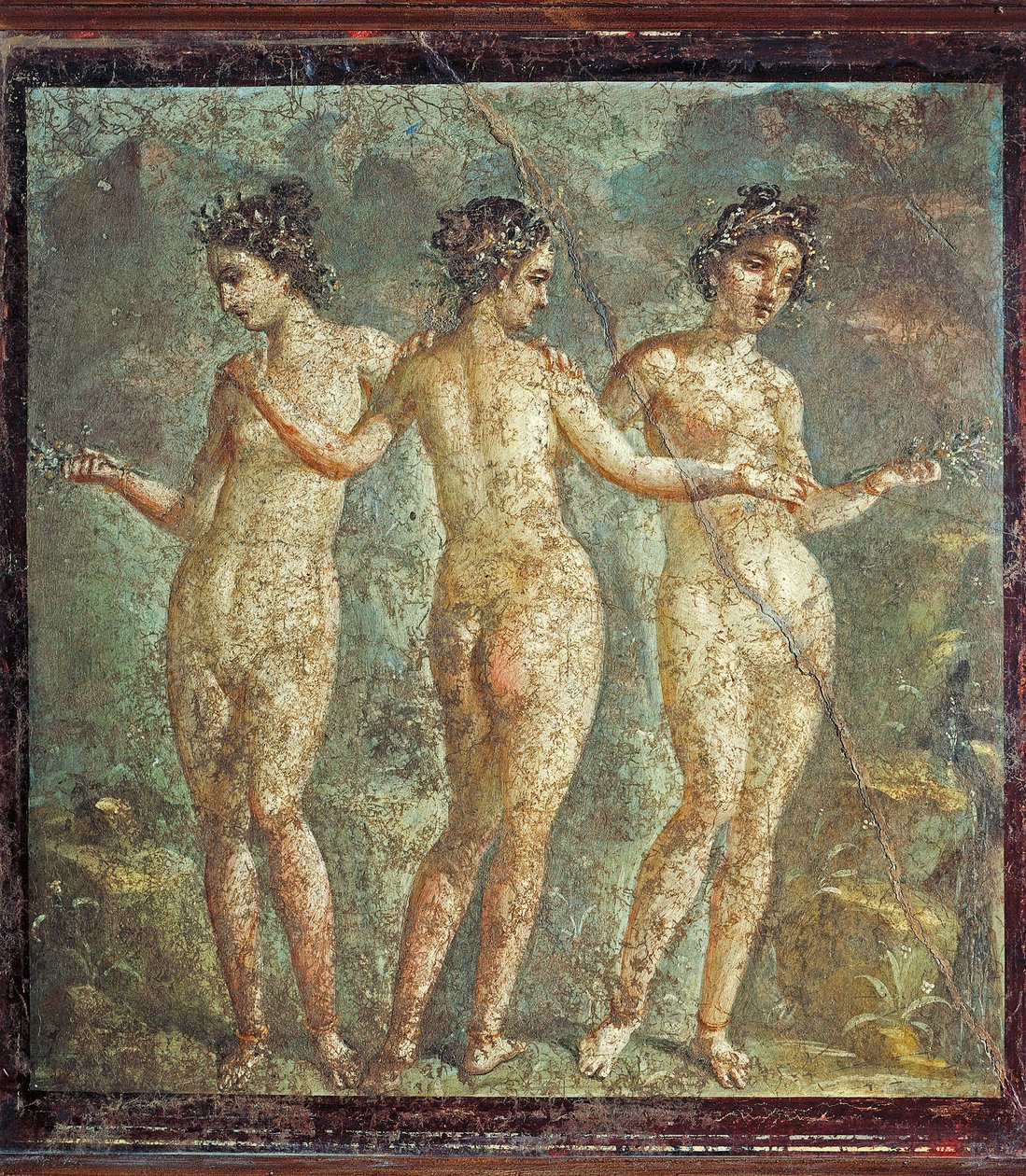 Fresco met de Drie Gratiën, uit Pompeii, Italië door Roman Roman