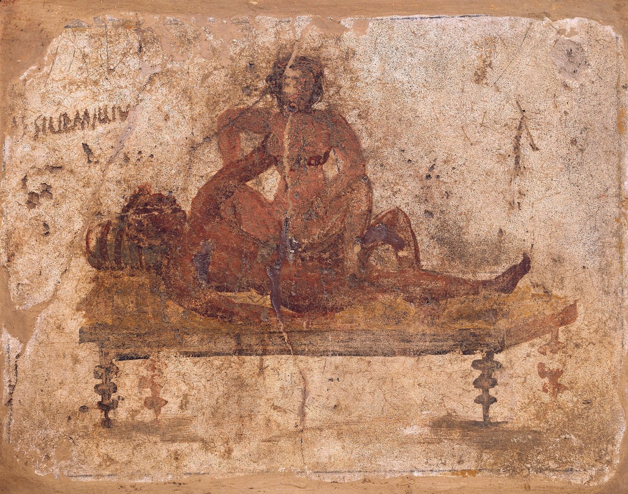 Fresco met erotische voorstelling, uit Pompeii, Italië door Roman Roman