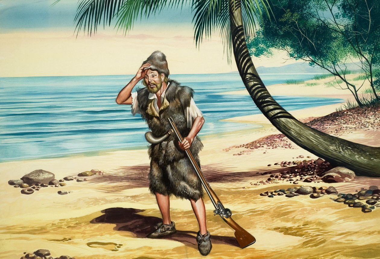 Robinson Crusoe (gouache op papier) door Ron Embleton