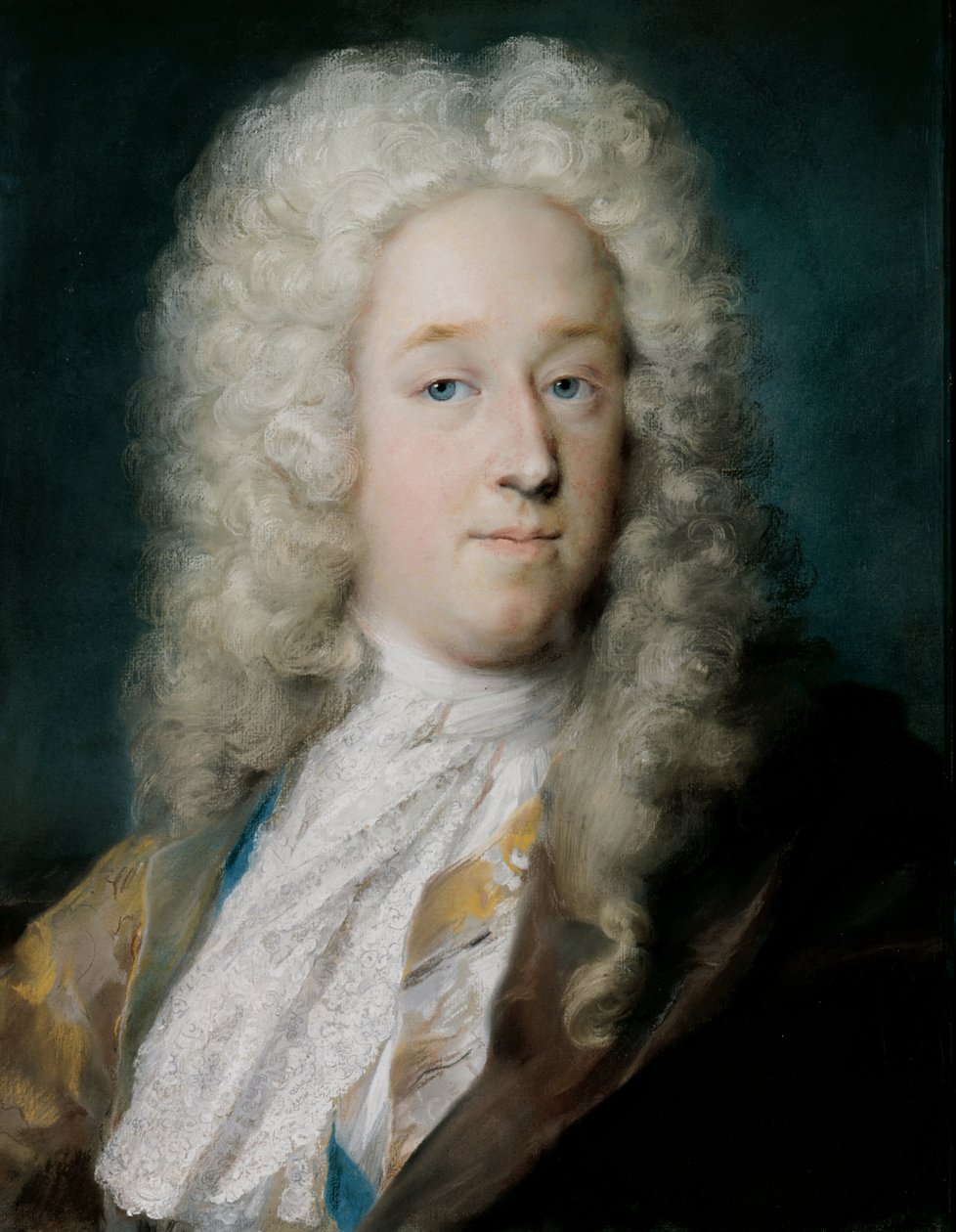 Een heer in een goudpatroonjas en violet-bruine cape (ca. 1727) door Rosalba Giovanna Carriera