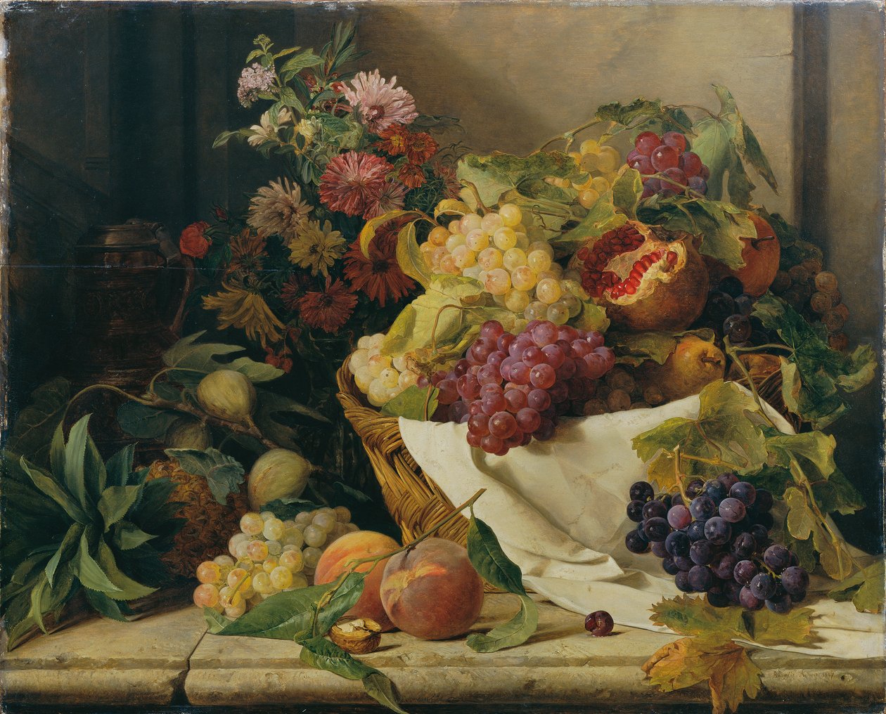 Stilleven met fruit en bloemen door Rosalia Amon