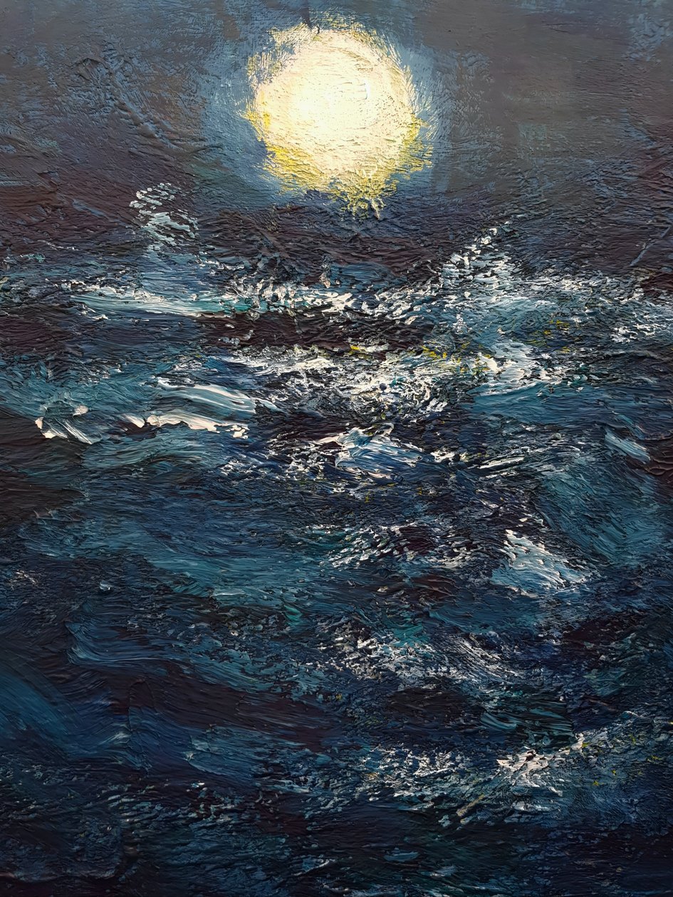 Volle maan boven de zee door Rucksi