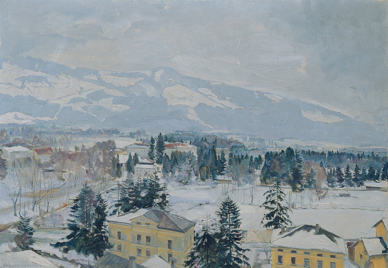 Salzburgse landschap met Kapuzinerberg door Rudolf Hafner