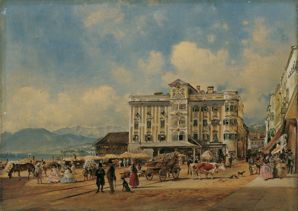 Het stadhuis in Gmunden door Rudolf von Alt