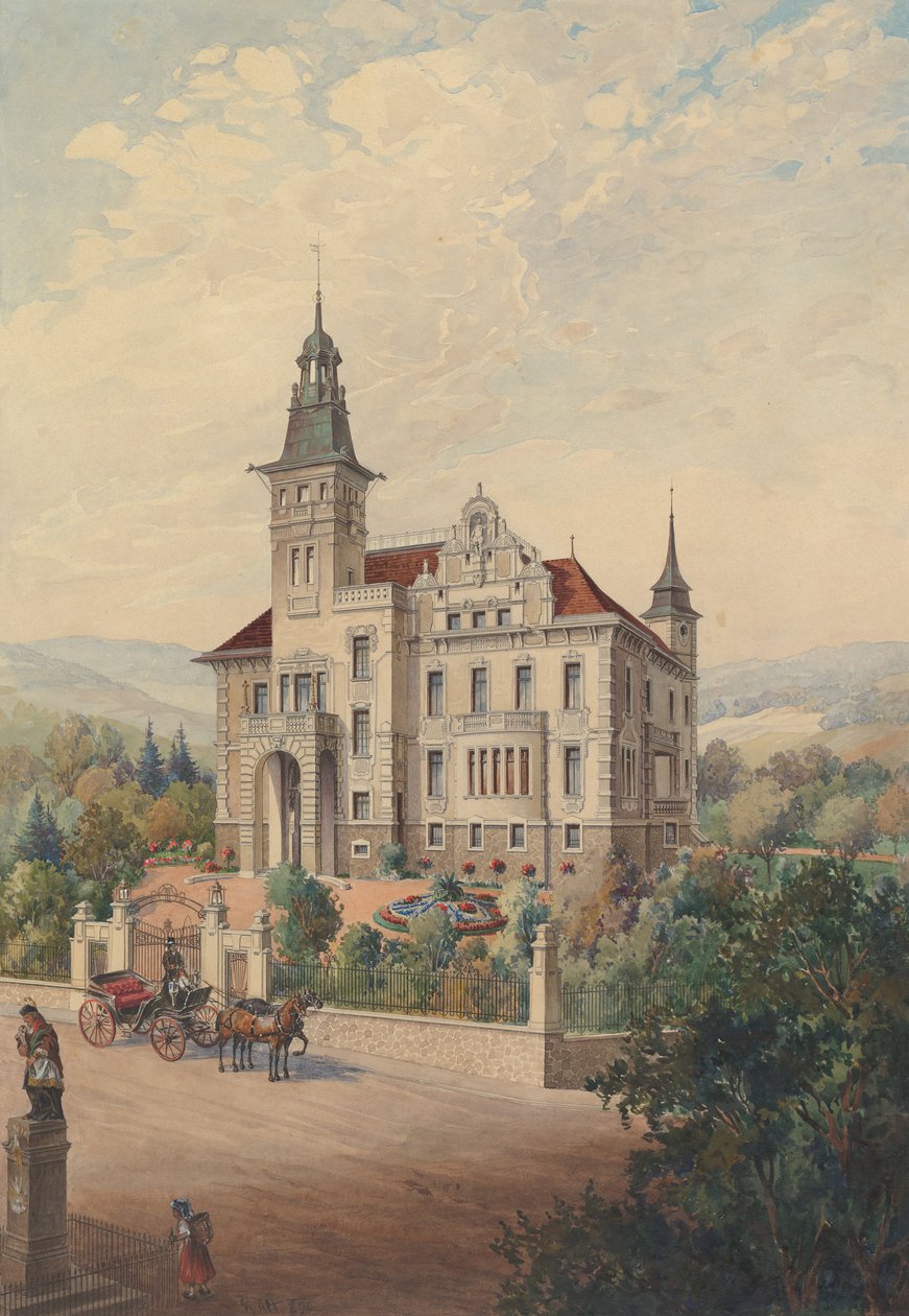 Uitzicht op een Zwitserse Villa door Rudolf von Alt