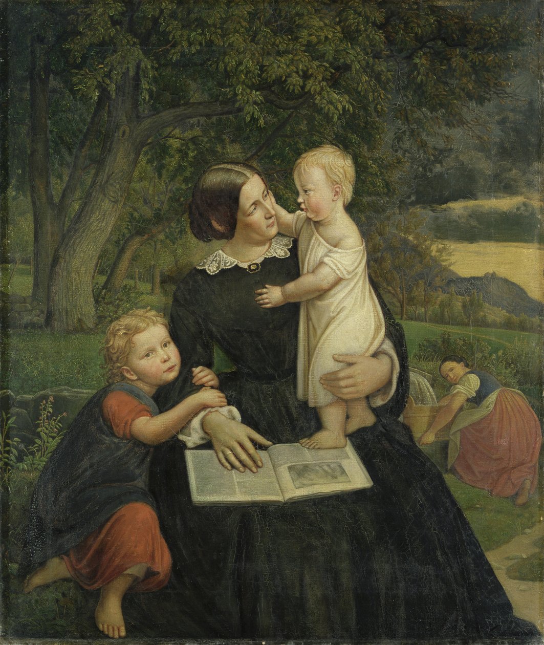 Emilie Marie Wasmann, de vrouw van de kunstenaar, met Elise en Erich, hun oudste kinderen, 1860 door Rudolph Friedrich Wasmann