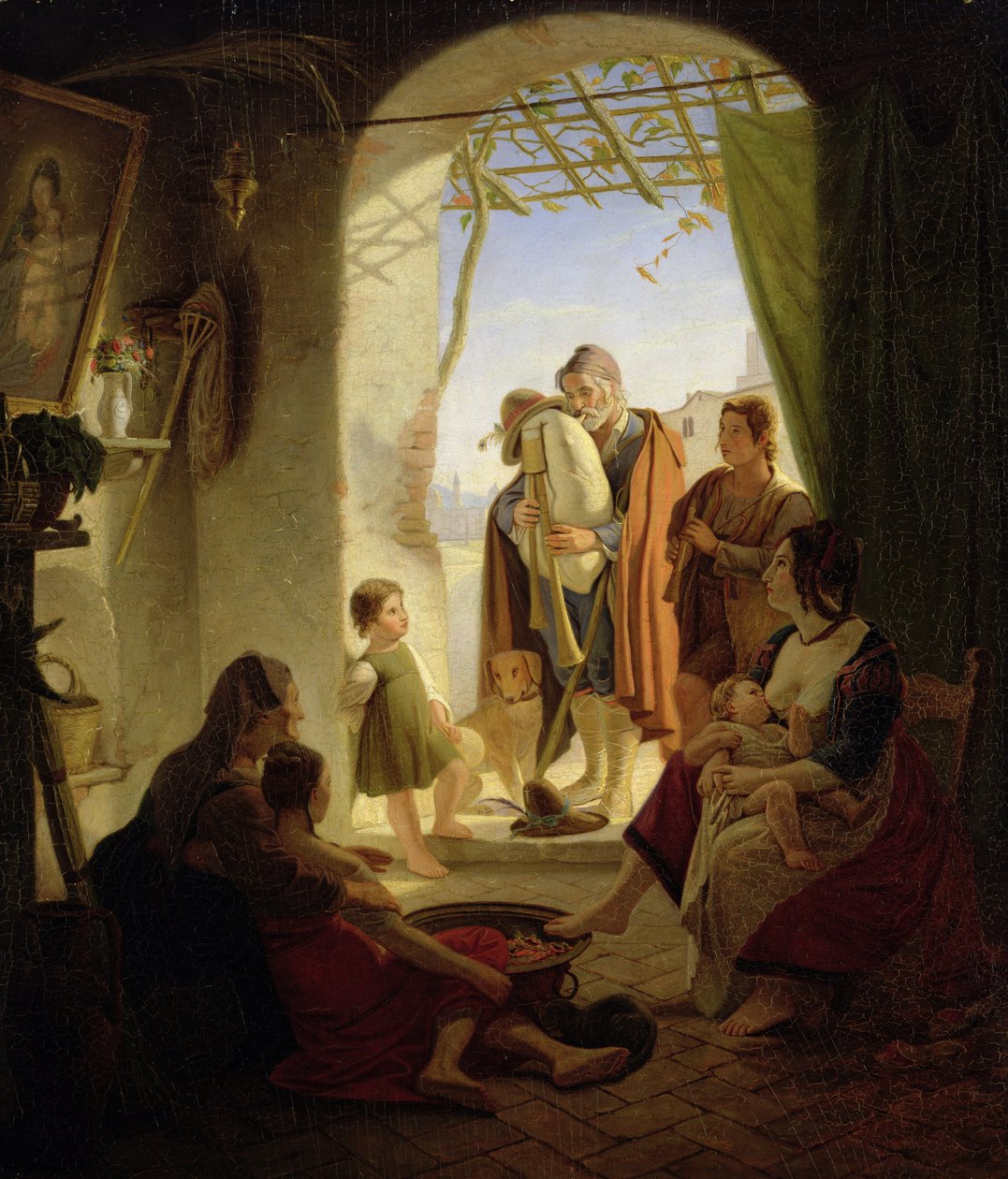 Napolitaanse doedelzakspeler in winters Rome, 1833 door Rudolph Friedrich Wasmann