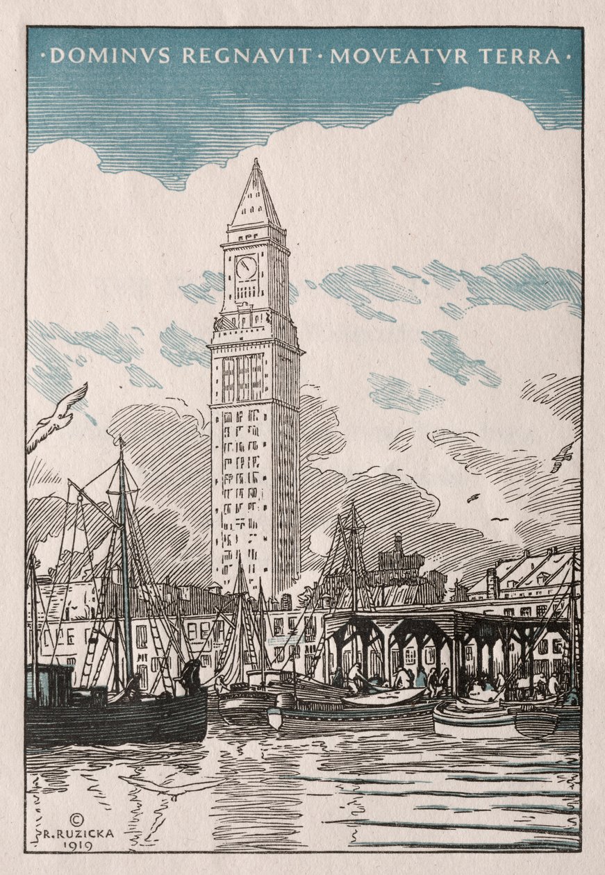 De Custom House Tower vanaf de Waterside door Rudolph Ruzicka