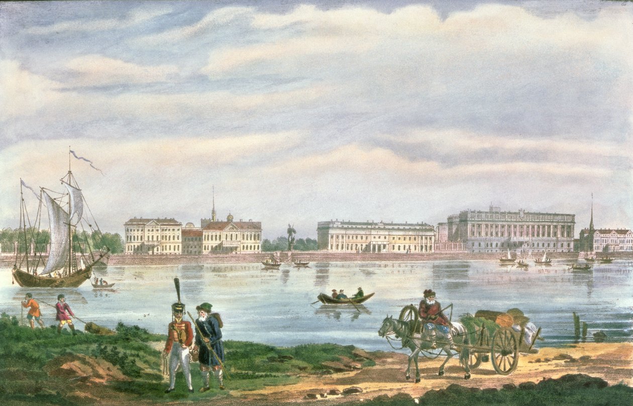 Het Marmeren Paleis en de Neva-kade in Sint-Petersburg, 1822 door Russian School