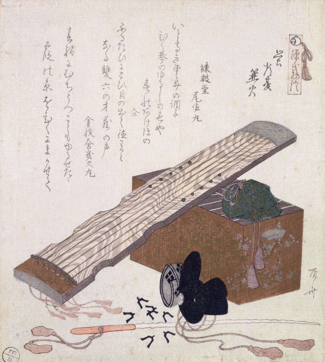 Stilleven met een Koto, c.1810 (kleur houtsnede) door Ryuryukyo Shinsai