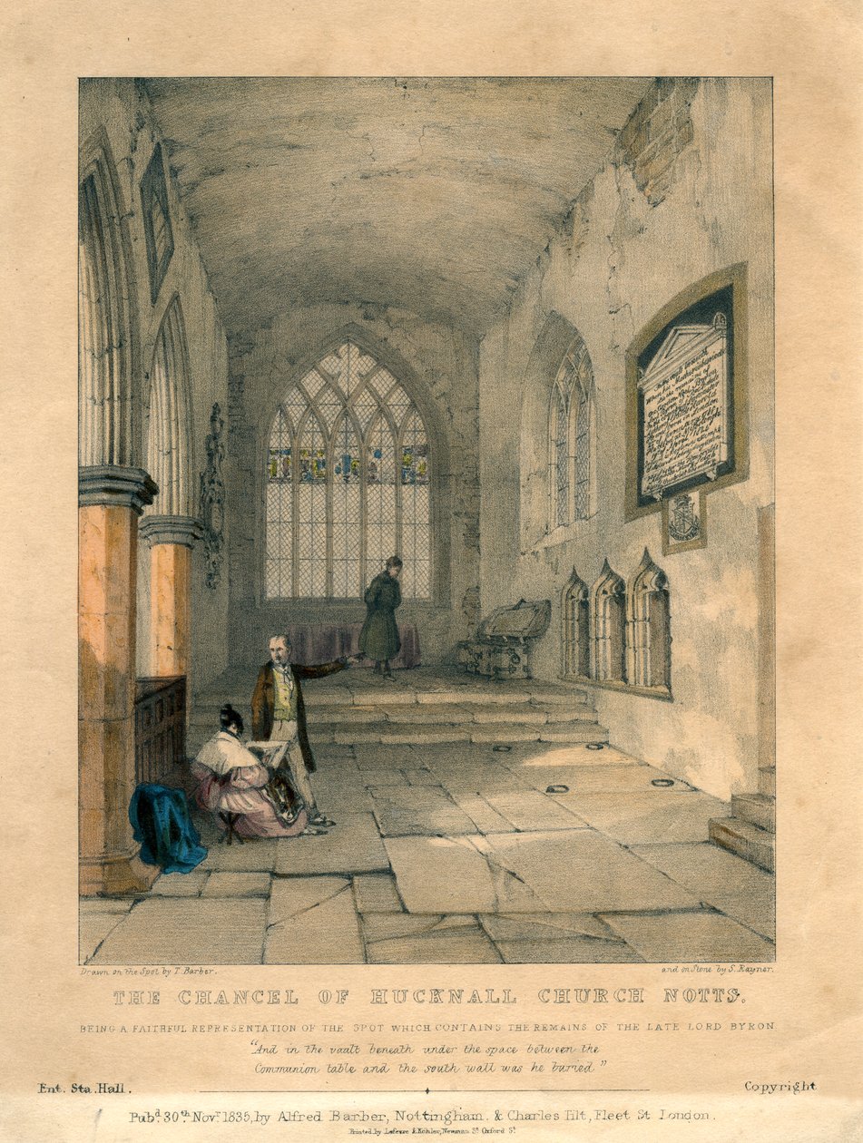 Het koor van de kerk van Hucknall, Nottinghamshire, 1835 door S Rayner