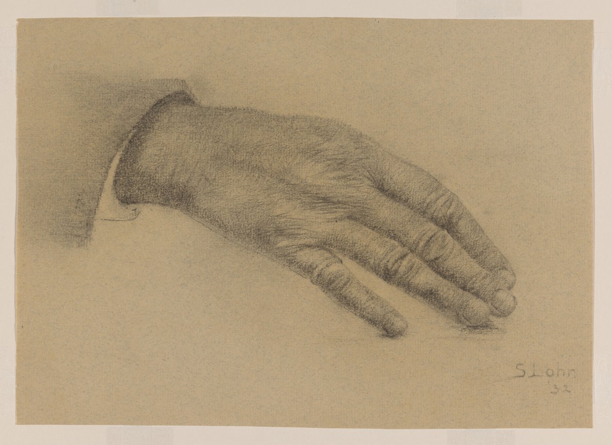 Studie gestrekte hand door Sally Lohr (signed by artist)