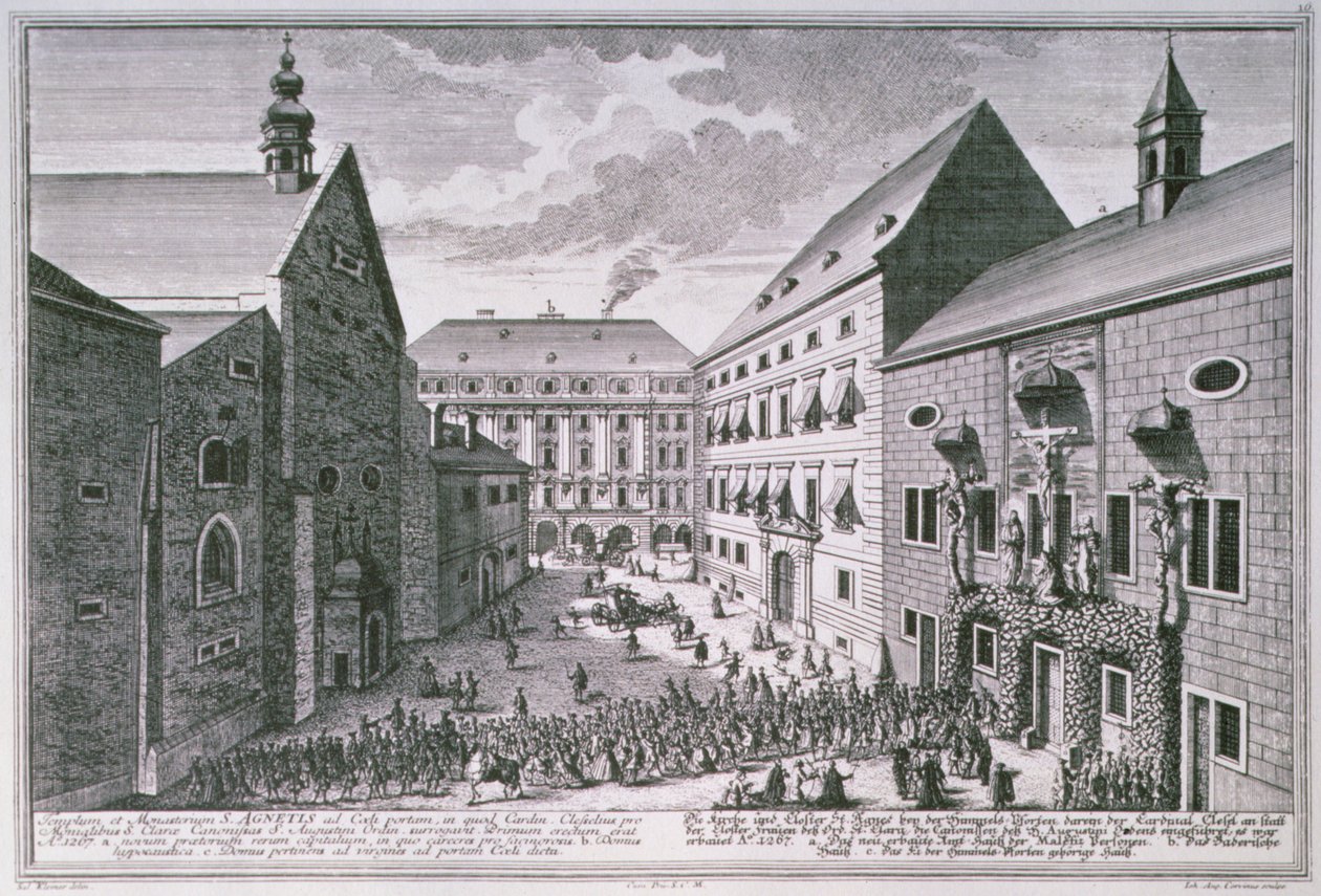 Uitzicht op de St. Agnes kerk, Wenen gegraveerd door Johann-August Corvinus (1683-1738) door Salomon after Kleiner