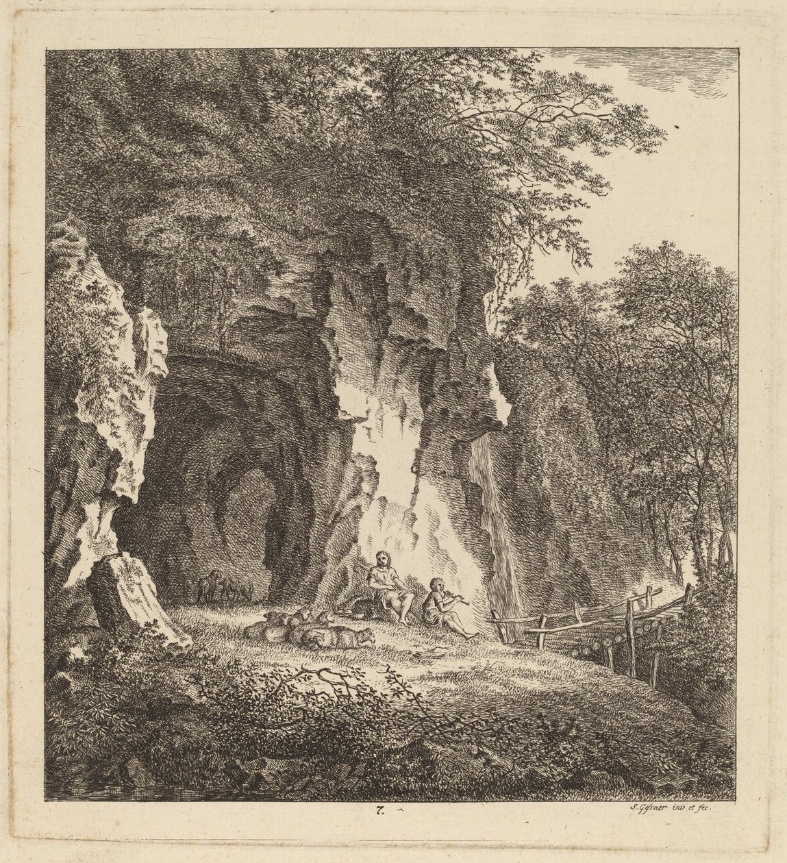 Twee herders in een rotsachtig landschap, 1764 door Salomon Gessner