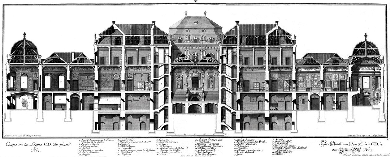 Doorsnede van het kasteel aan de Ehrenhofzijde door Salomon Kleiner