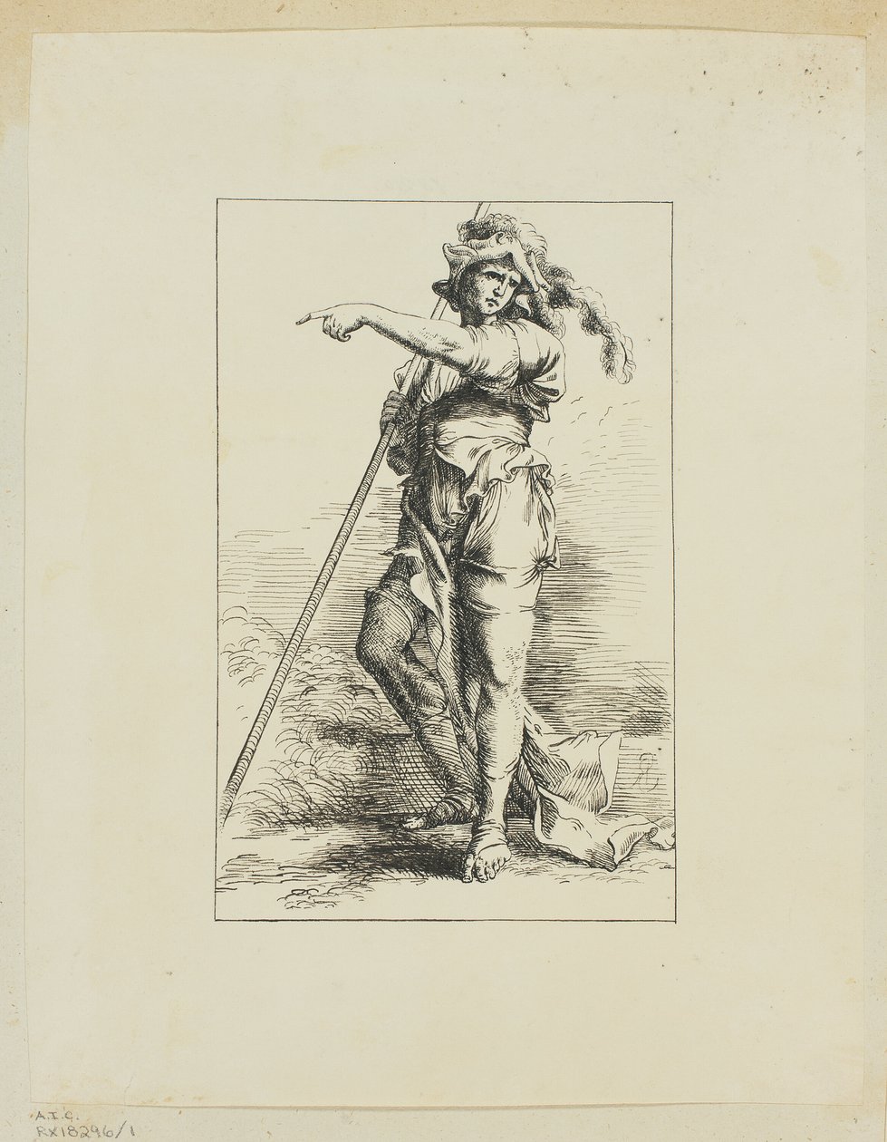 Figuur met staf wijzend door Salvator Rosa