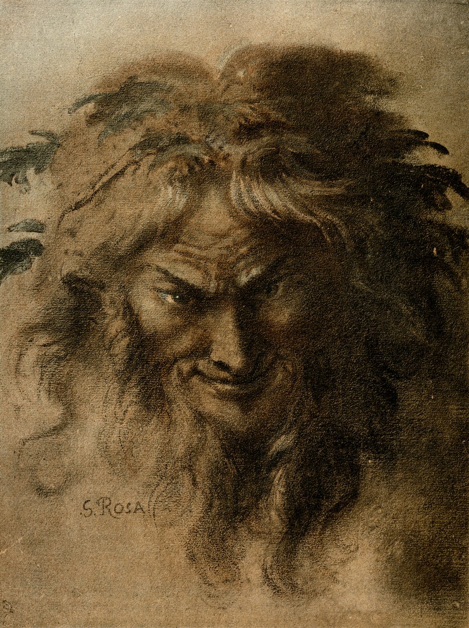 Hoofd van een faun door Salvator Rosa