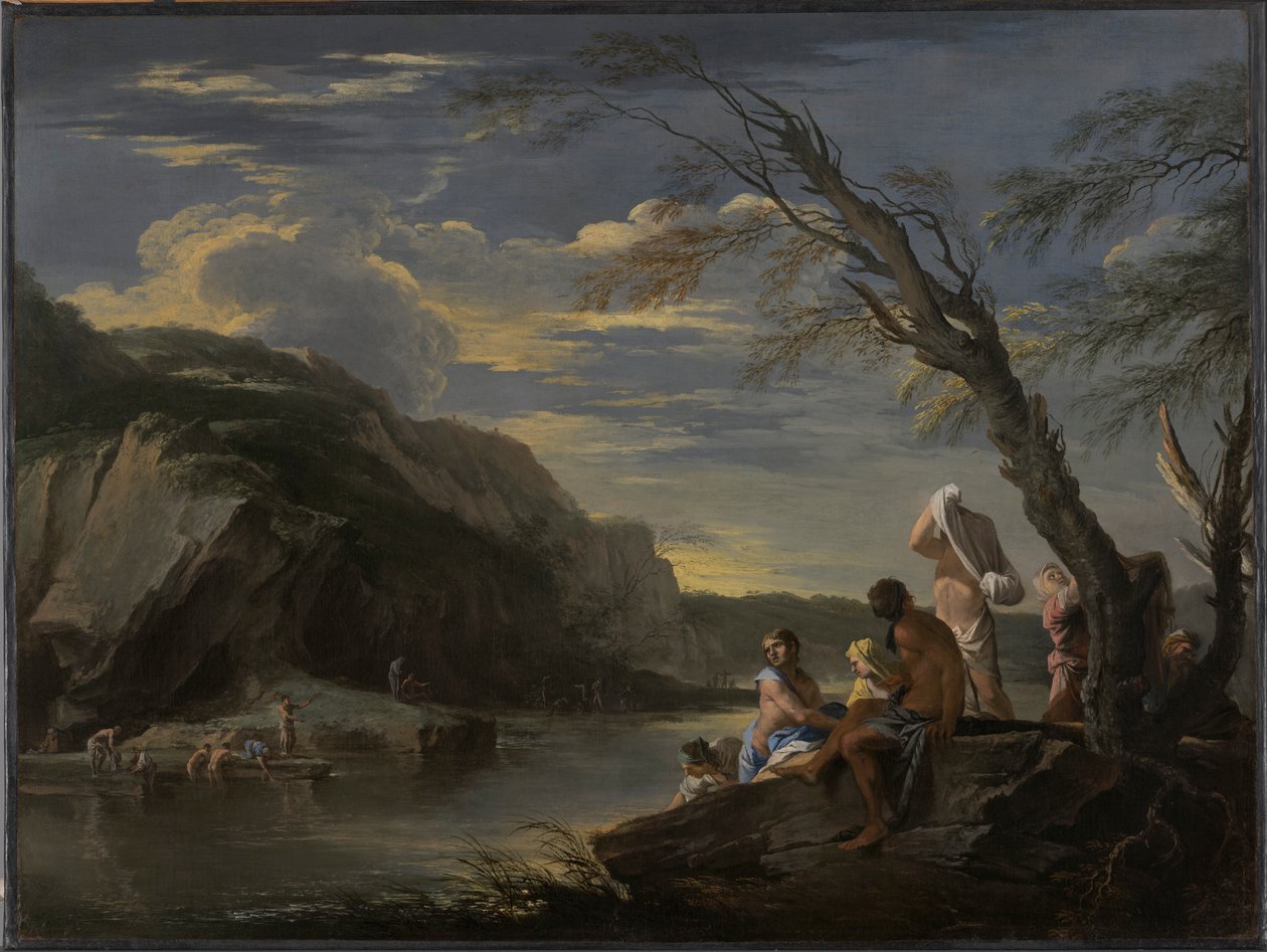 Landschap met baders door Salvator Rosa