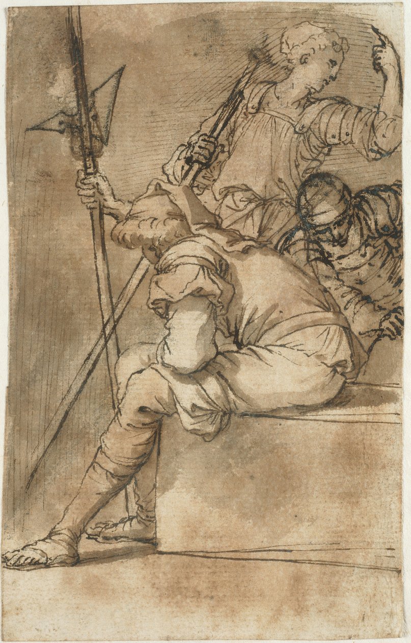 Drie soldaten rustend door Salvator Rosa