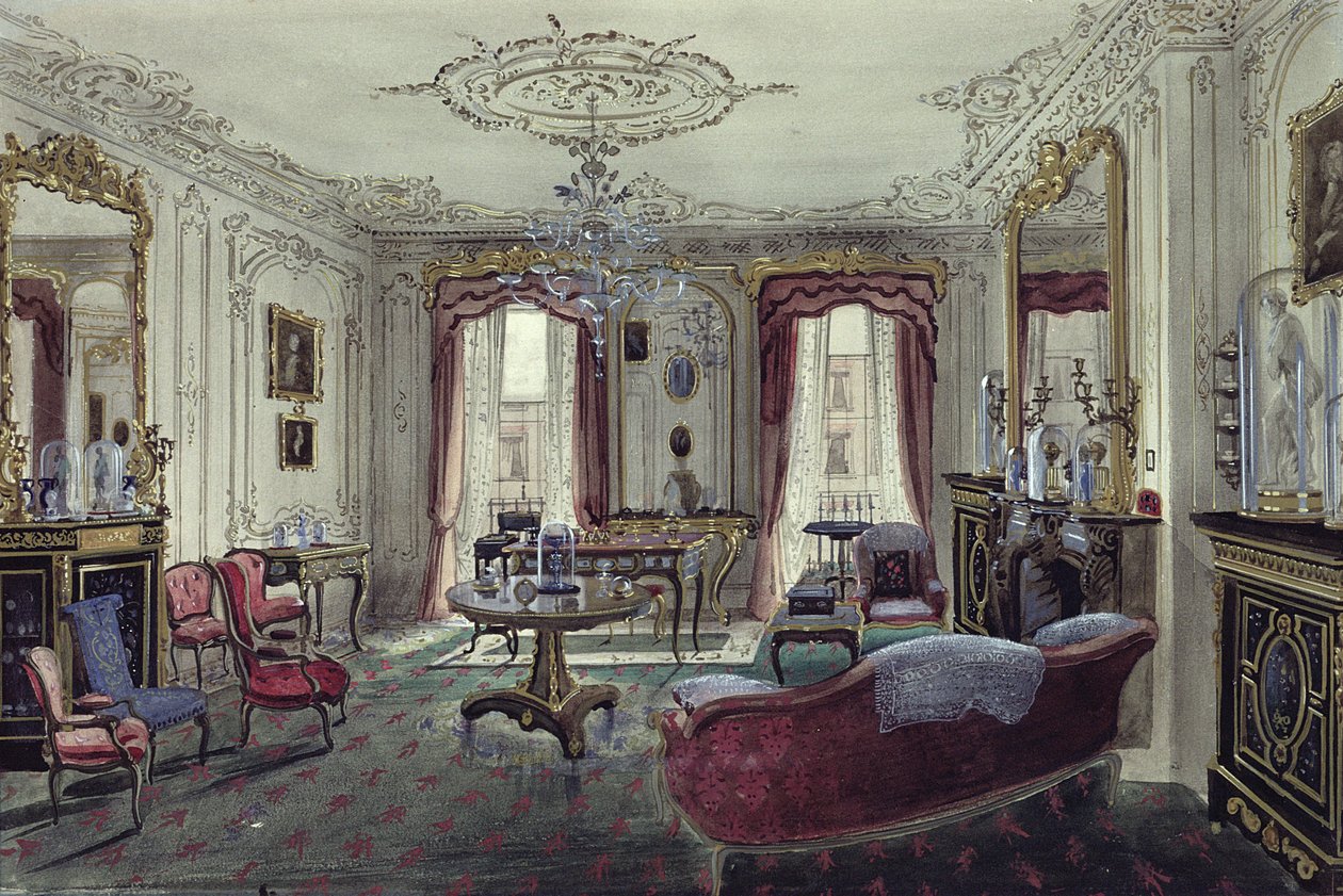 Interieur van een salon in een herenhuis, 19e eeuw door Samuel A. Rayner