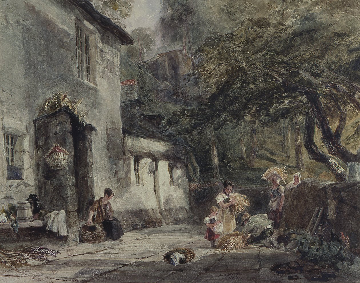 Een Cottage in Noord-Wales, met Figuren door Samuel Austin