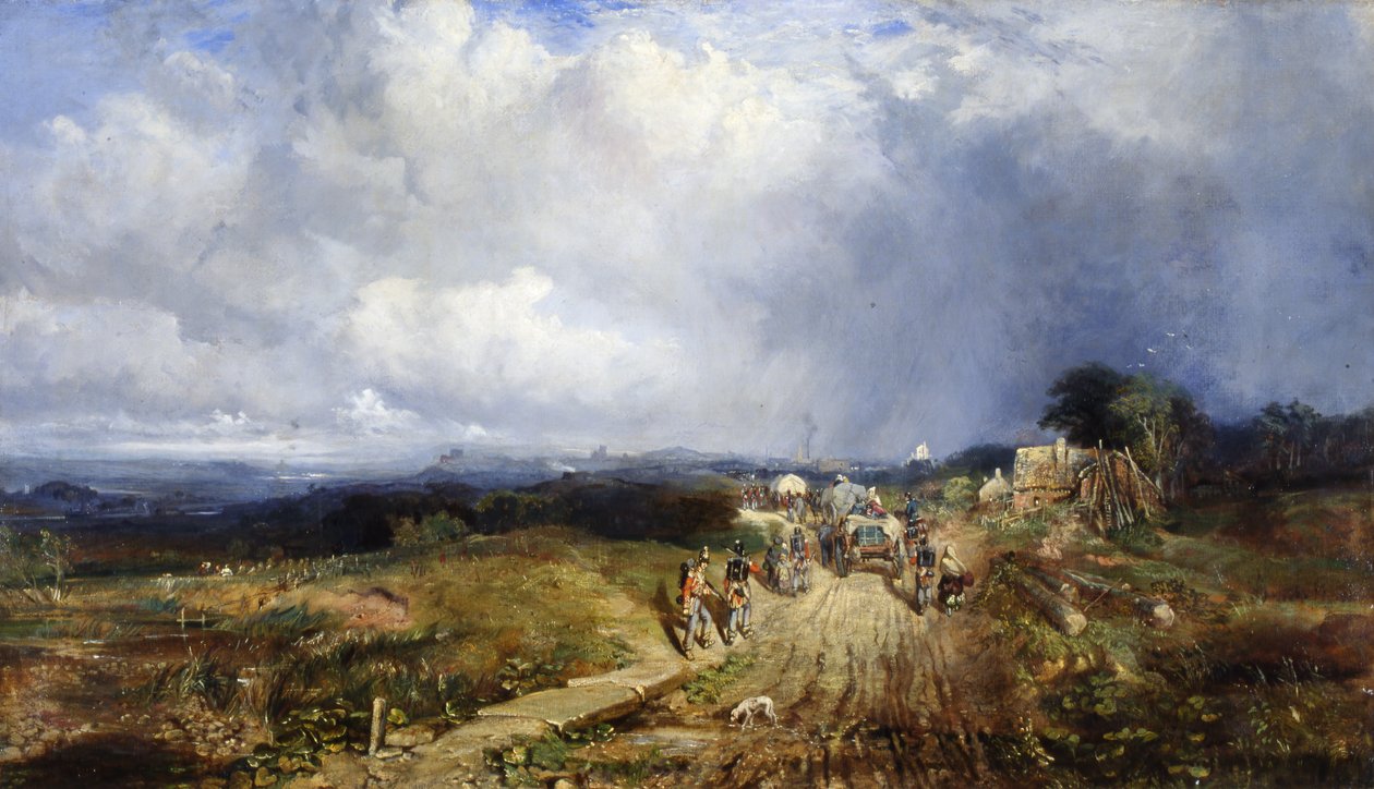 Bagagewagens Naderen Carlisle, 1849 door Samuel Bough