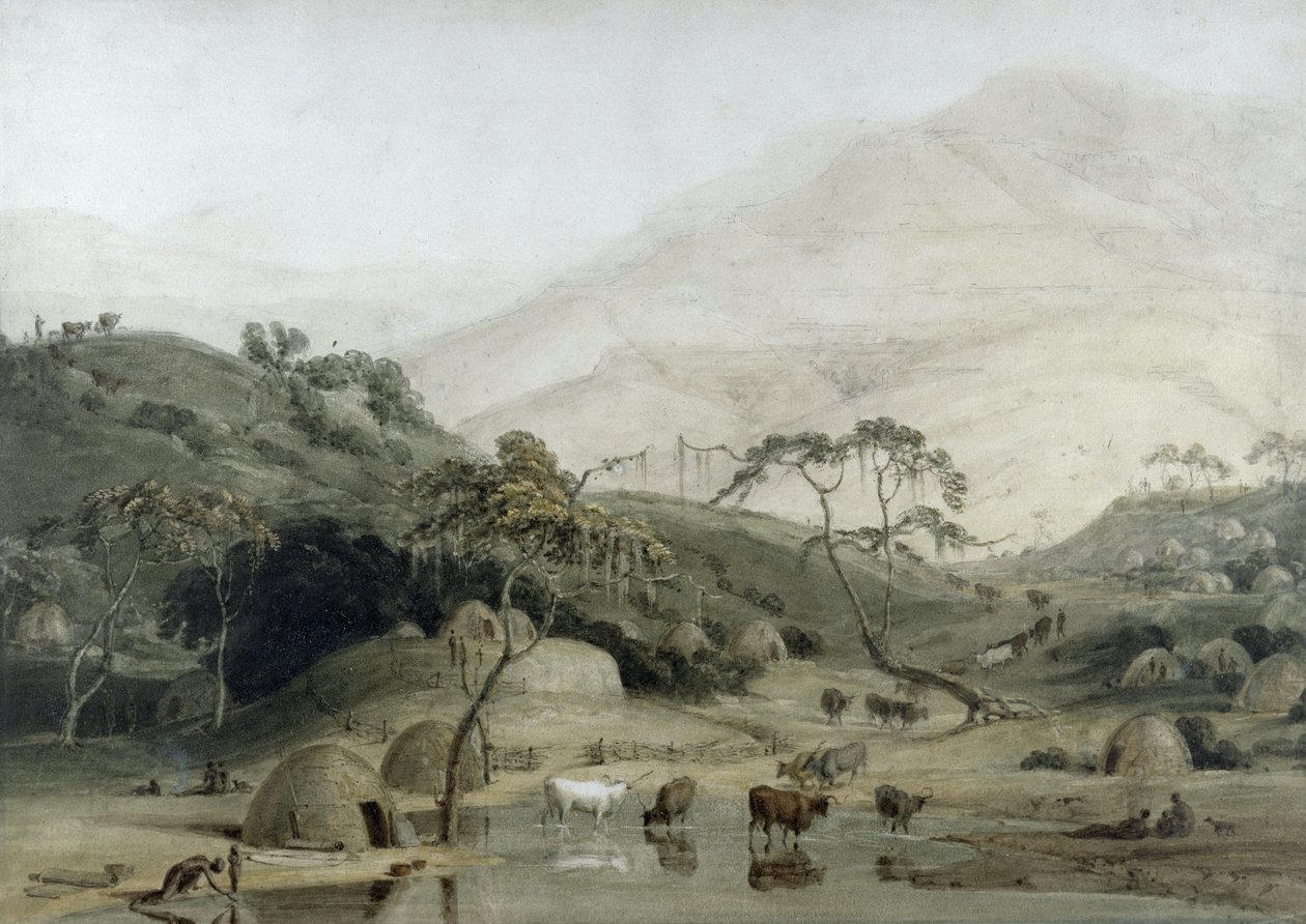 Een Kafferdorp, c.1801 door Samuel Daniell