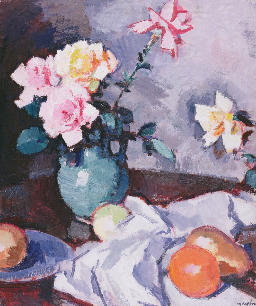Roze Rozen in een Groene Kan, c.1926 door Samuel John Peploe